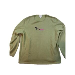 Charter Club 100% Cashmere Shoe Bling Sparkly Sweater High Heel Green Size 1X